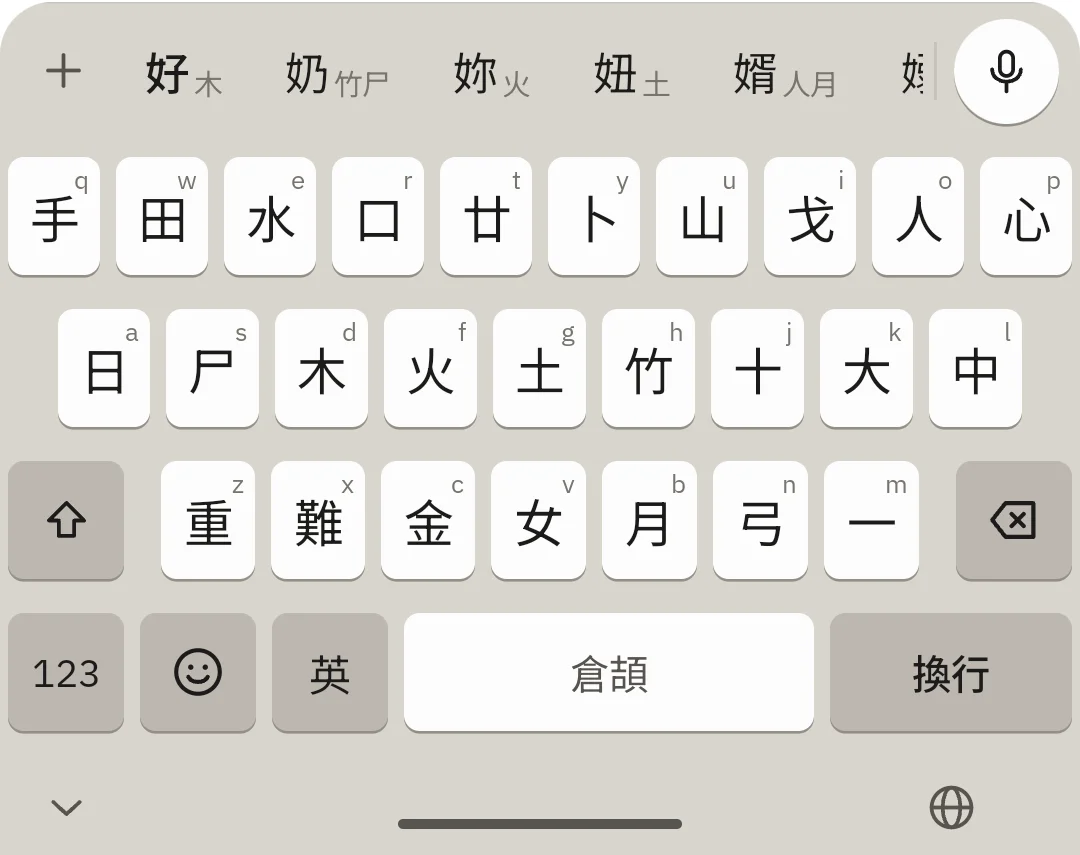 OmuType 倉頡模式:鍵面顯示字根